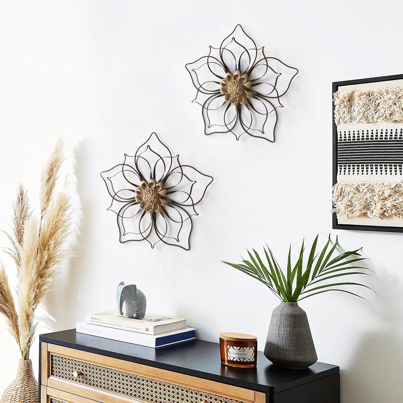 Remenna Metal Flowers Wall Decor, Metal Rustic Wall Art Decoration Farmhouse Wall Decorations Multiple Floral Hanging Decor for Bathroom Living Room Home Office Garden Kitchen (Black -2) - Image 2